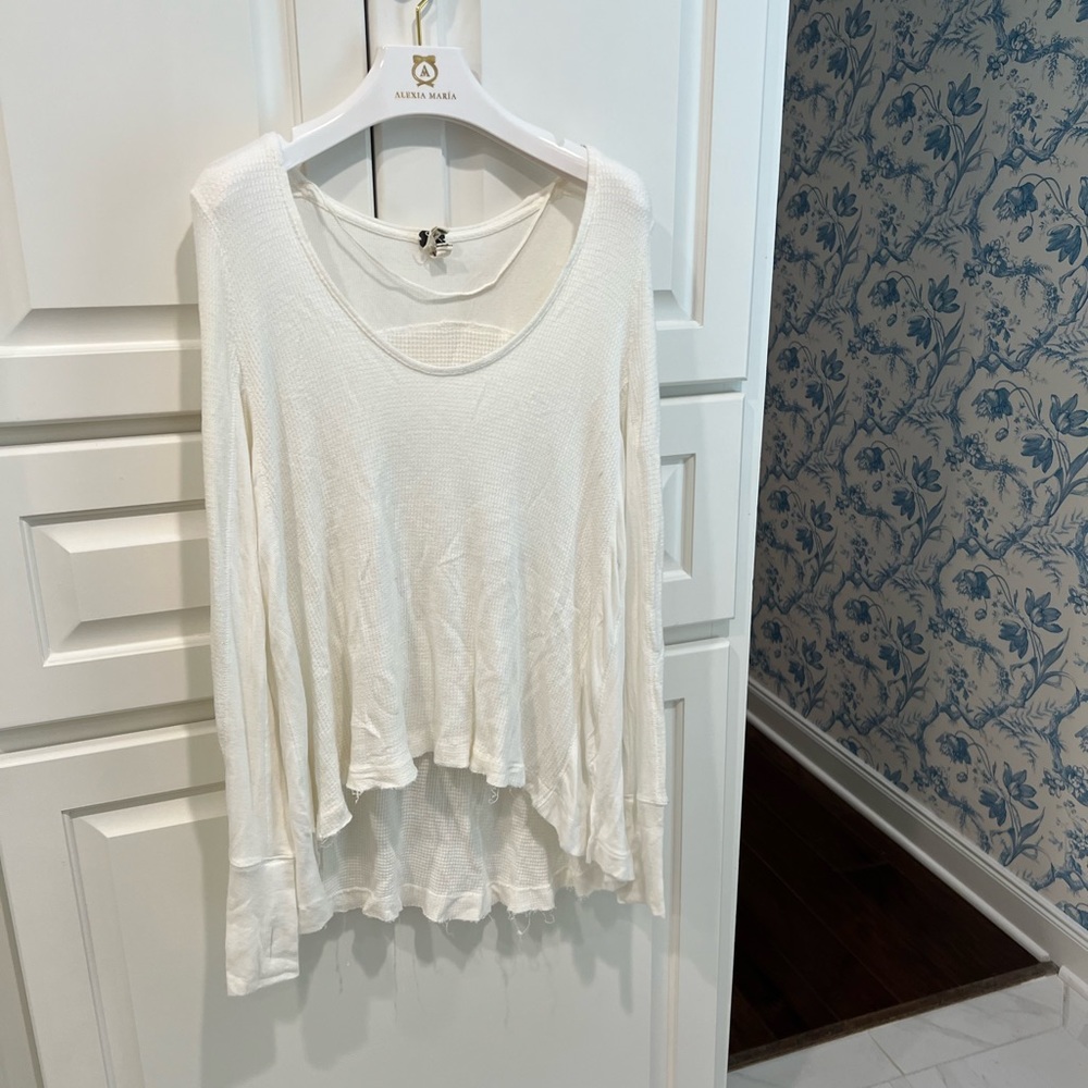 WHITE FREE PEOPLE COMFY WAFFLE KNIT TEE